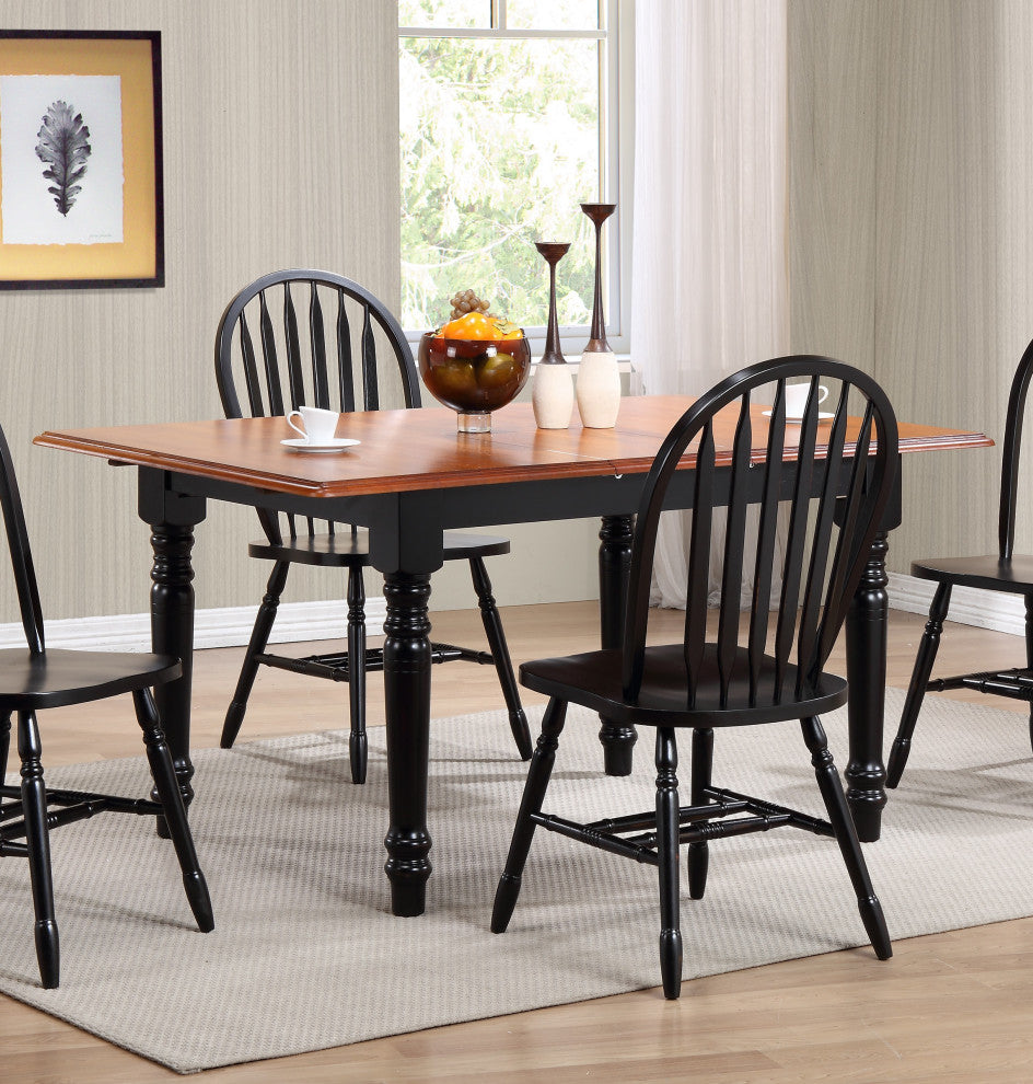 60" Rectangular Extendable Butterfly Leaf Dining Table, Cherry/Black Wood