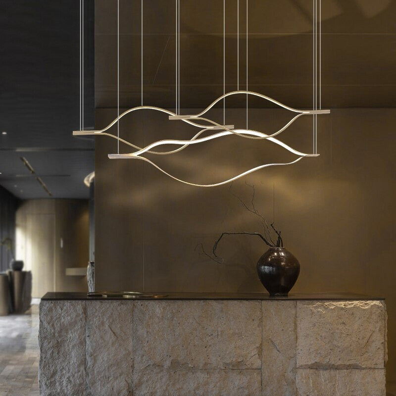 Kussnacht | Creative Gold Wave Chandelier for Dining Room, 71"