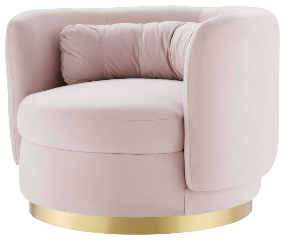 Armchair Swivel Accent Chair, Pink Gold, Velvet, Modern, Lounge Hospitality
