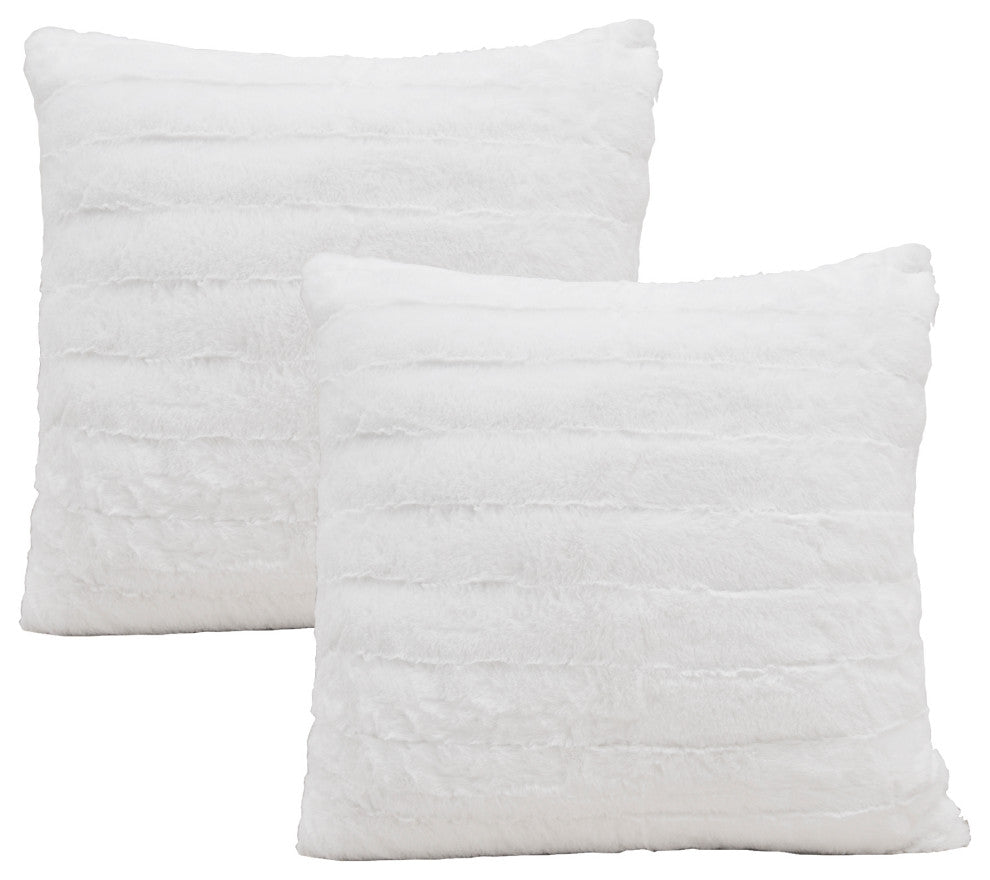 Rabbit Faux Fur Throw Blanket With 2 Pillows, Bright White