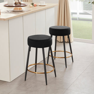 Minimalist Round Bar Stools, Black Velvet - 2 Pcs, 24 Inch