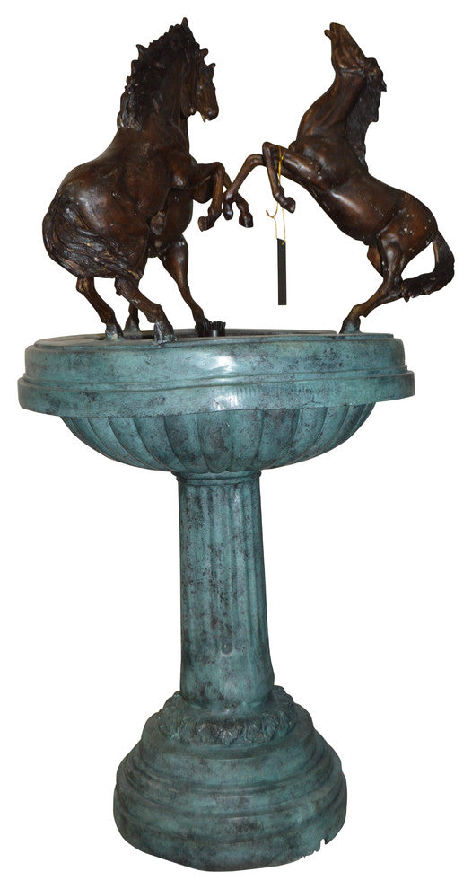 Three Horses on a Tray Fountain Bronze Statue -  Size: 30"L x 30"W x 51"H.