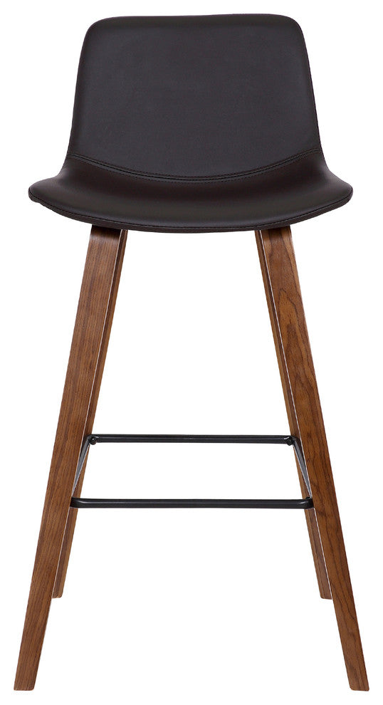 Mckenna Barstool, Walnut Wood Finish and Brown Faux Leather