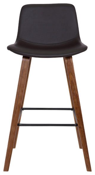 Mckenna Barstool, Walnut Wood Finish and Brown Faux Leather