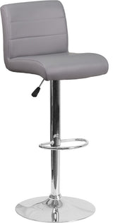 Contemporary Gray Vinyl Adjustable Height Barstool With Chrome Base