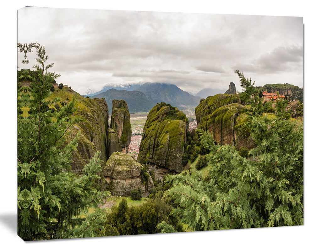 Meteora Mountain in Greece, Landscape Canvas Art Print, 40"x30"