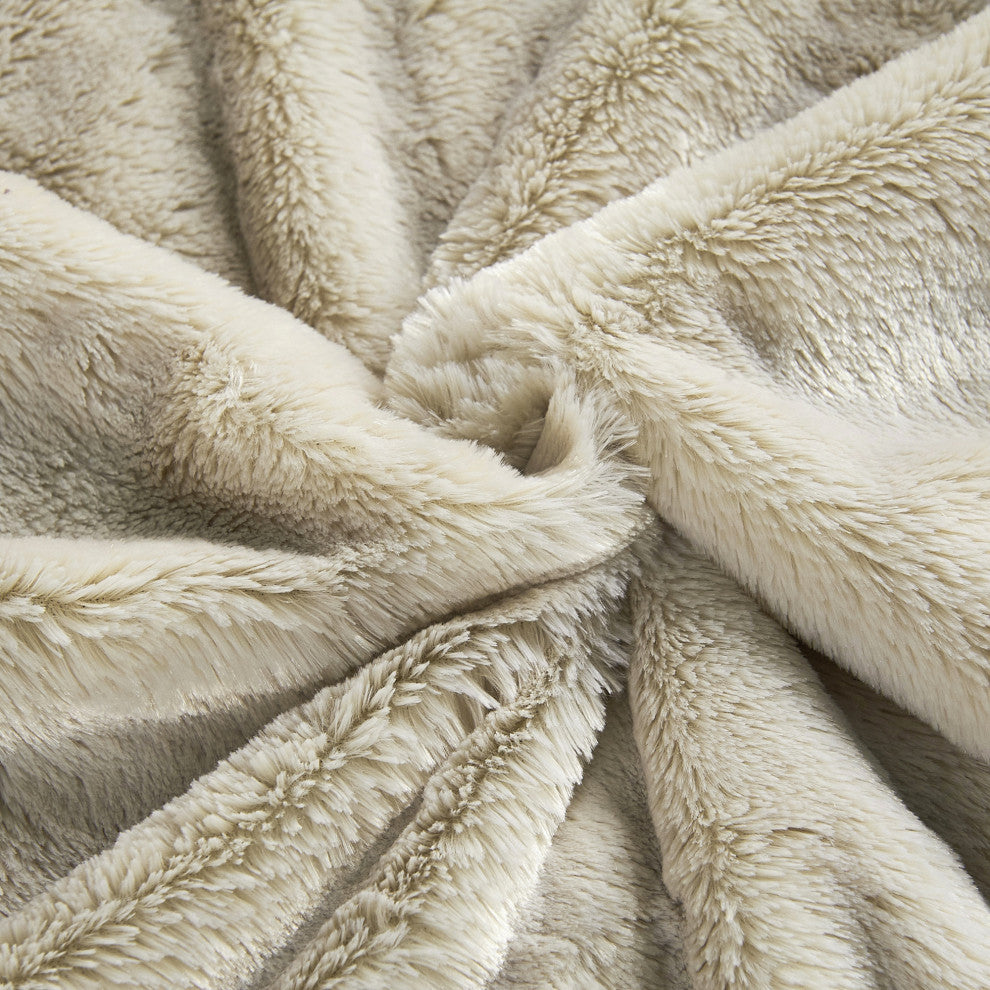 Plain Faux Fur Throw Blanket, Beige, 50''x60''