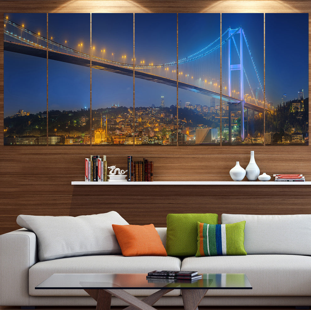 Bosphorus Bridge at Night Istanbul, Landscape Canvas Print, 83"x32", 7 Panels