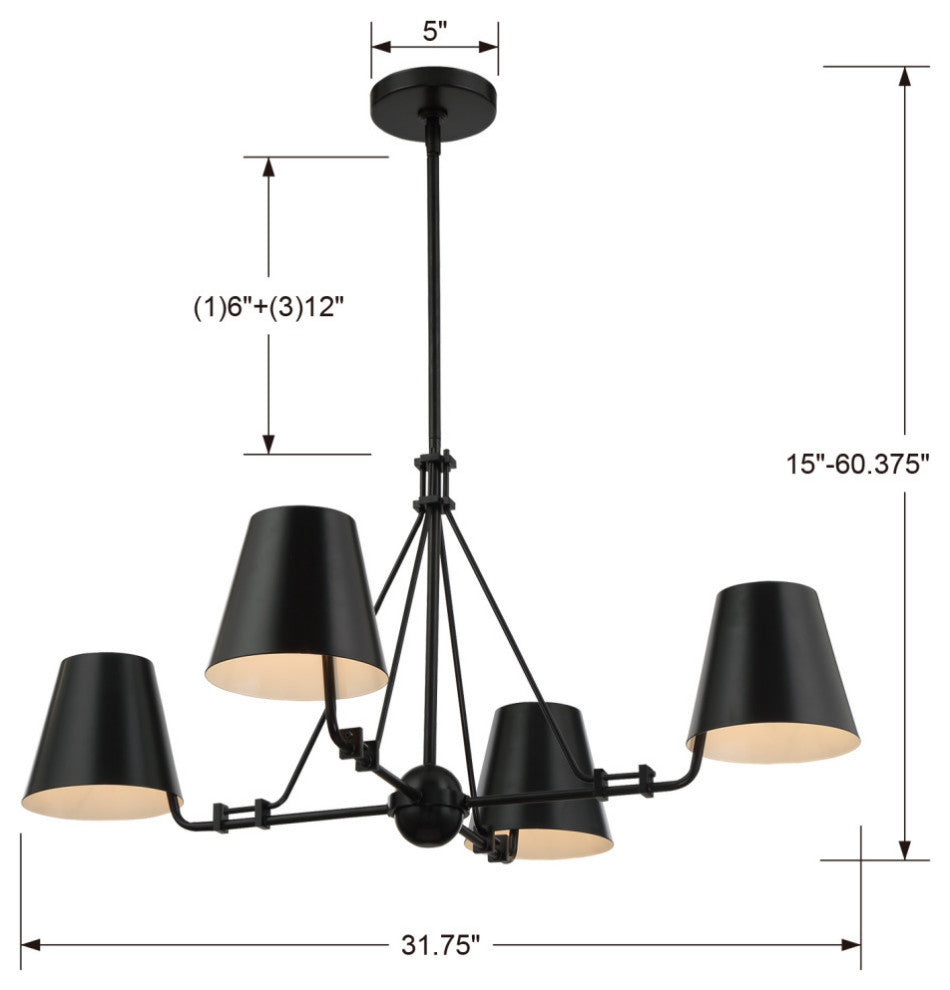Crystorama XAV-B8304-MK, 4-Light Chandelier, Matte Black