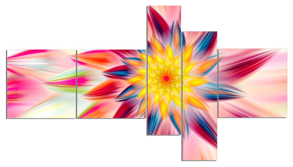 Pink Dancing Flower Petals, Floral Canvas Art Print, 60"x32", 5 panels