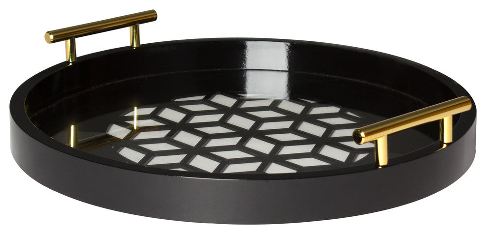 Caspen Round Decorative Tray, Black 15.5" Diameter