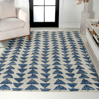 Aisha Moroccan Triangle Geometric  Cream/Navy 8 ft. x 10 ft. Area Rug
