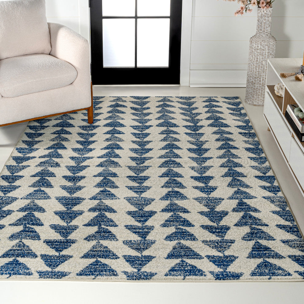 Aisha Moroccan Triangle Geometric  Cream/Navy 8 ft. x 10 ft. Area Rug
