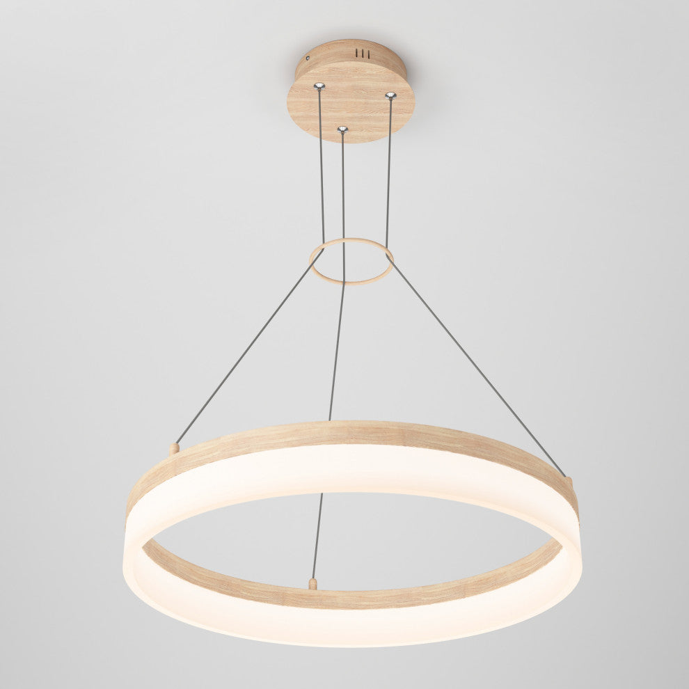 Artika Optical Ring LED Pendant Ceiling Light, Wood - Multiple CCT