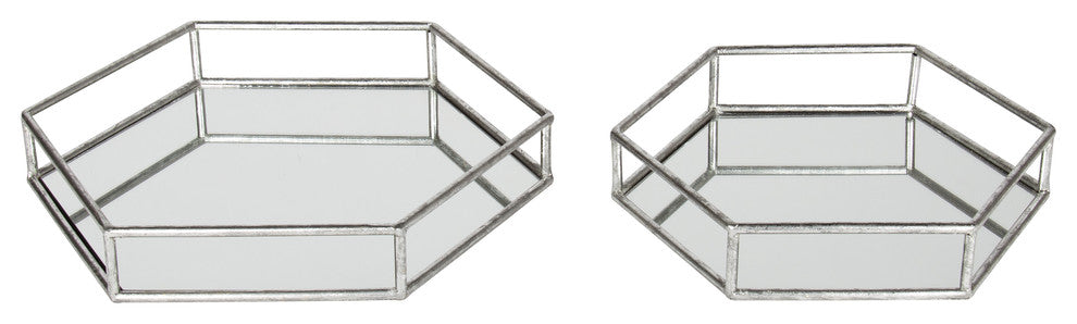 Kate and Laurel Felicia Metal Mirrored Nesting Decorative Trays, Silver