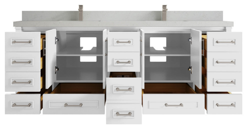 Aberdeen 84 Double Sink Bath Vanity in White 2" Carrara Quartz