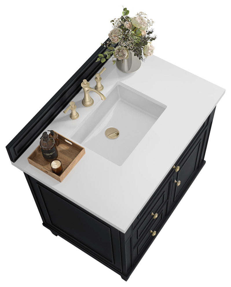 Lorelai 36" Single Vanity, Black Onyx, 3 CM White Zeus Top