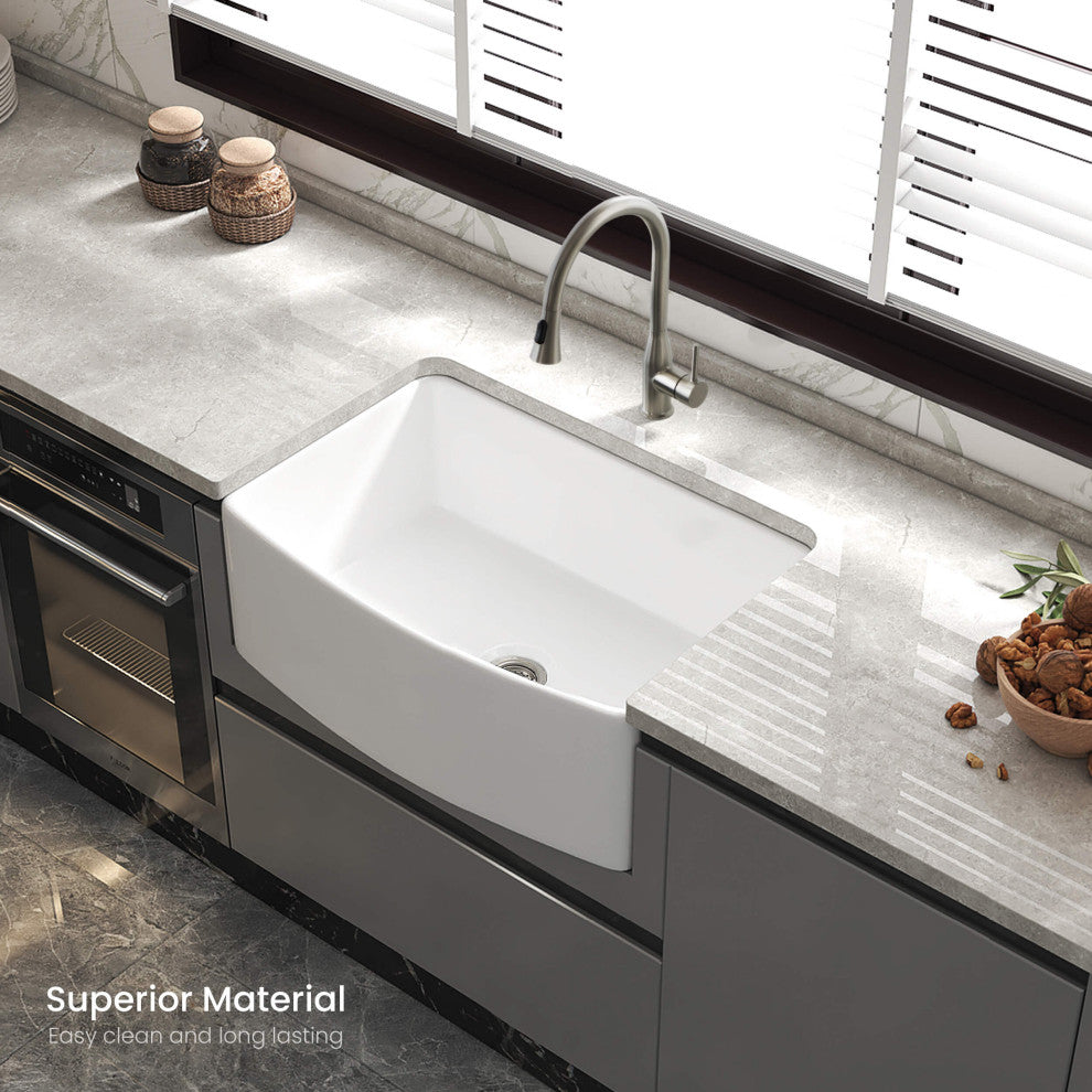 Pure 30" Curved Apron Front Farmhouse Kitchen Fireclay Sink