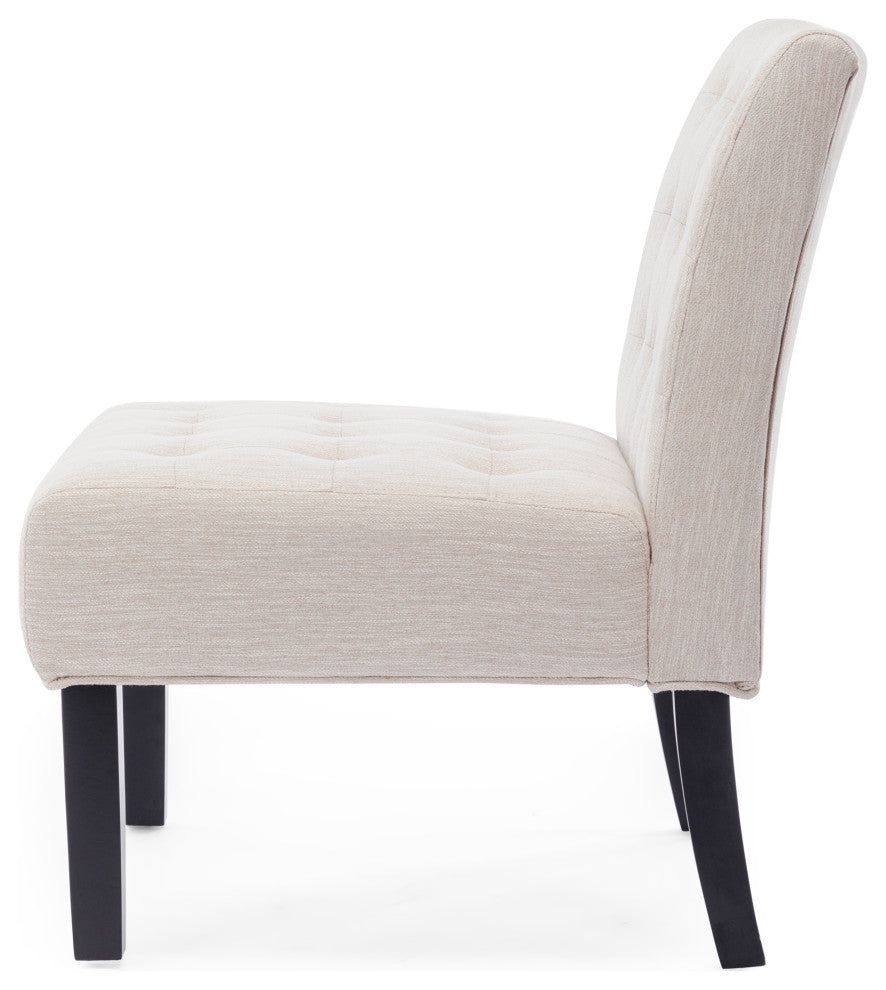 Mulligan Fabric Tufted Slipper Chairs, Set of 2, Beige + Matte Black