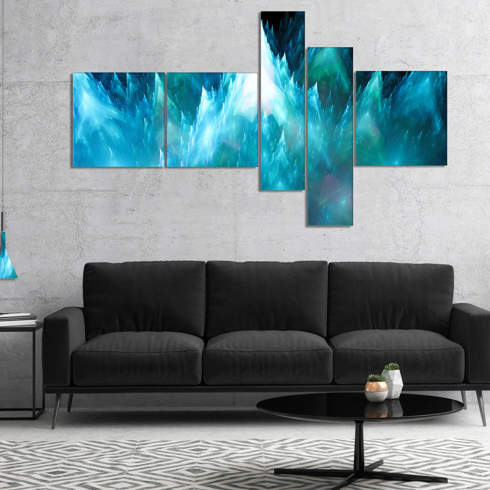 Blue Fractal Crystals Design, Abstract Canvas Art Print, 60"x32", 5 panels