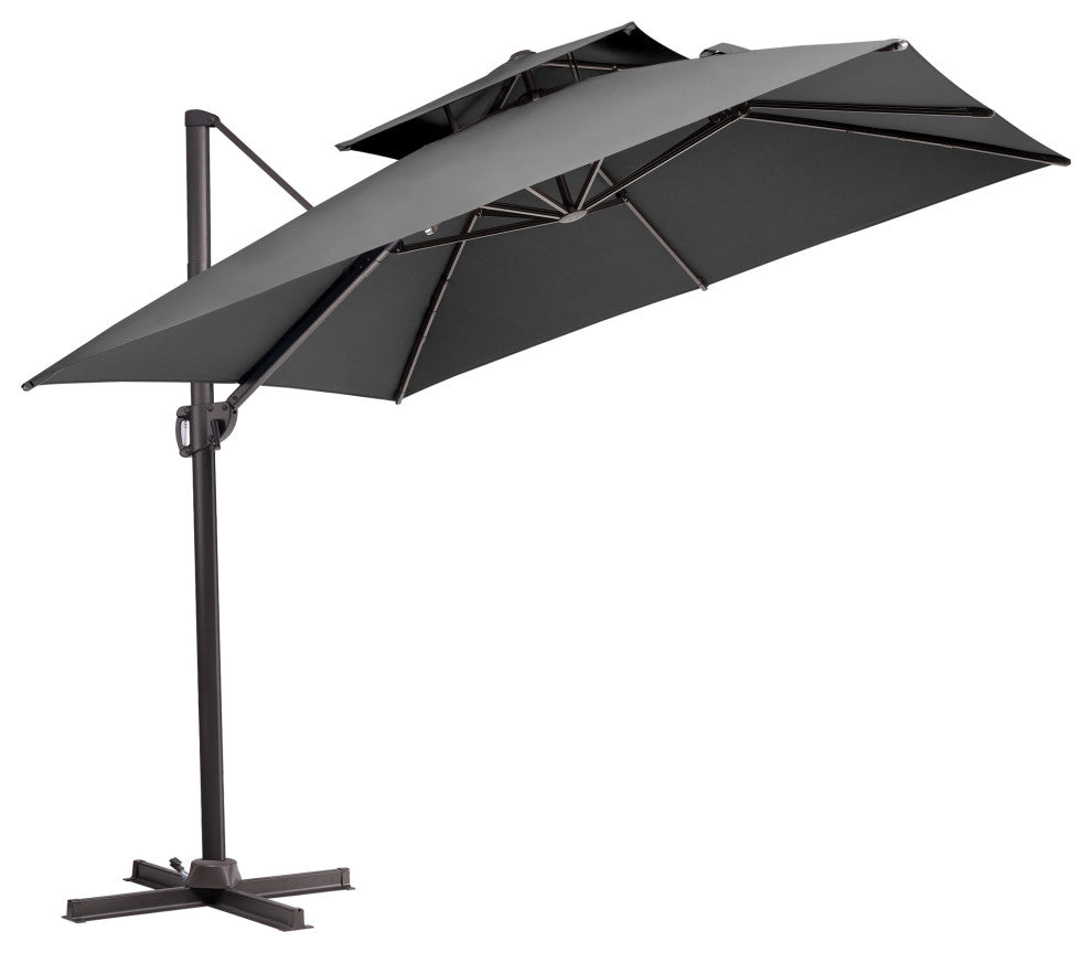 10 FT Double Top Square Offset Umbrella Outdoor Hanging Cantilever Umbrella, Dark Gary