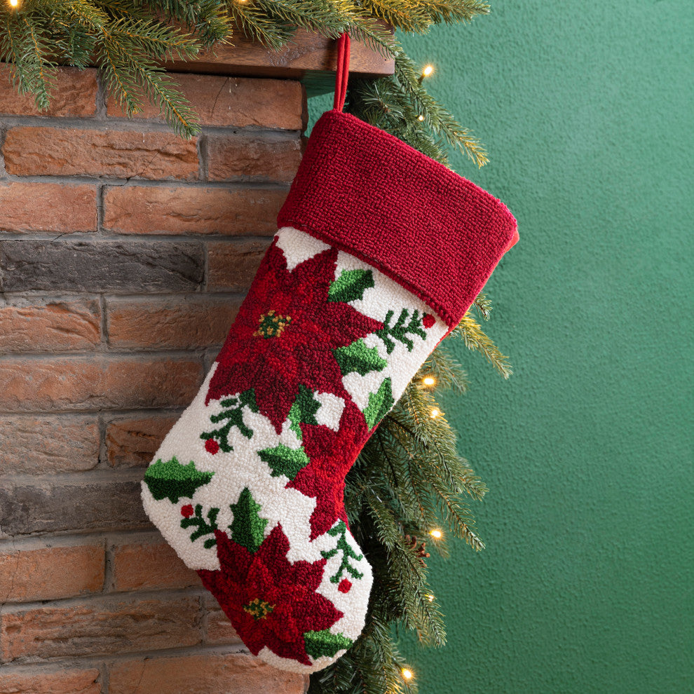 21"L Hooked Stocking, Poinsettia