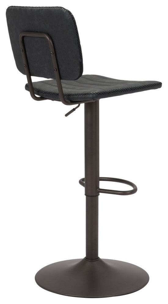 Bar Stool Chair Barstool, Faux Vinyl Leather, Steel, Vintage Black, Bronze