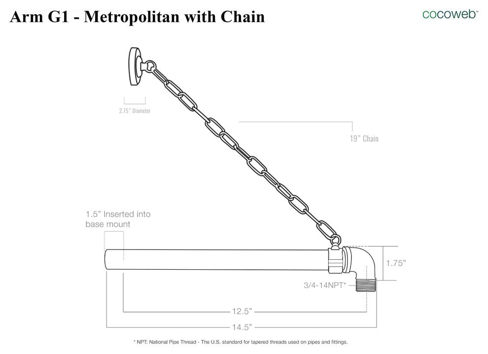 20" Iris LED Wall Light With Metropolitan Arm With Chain, Black