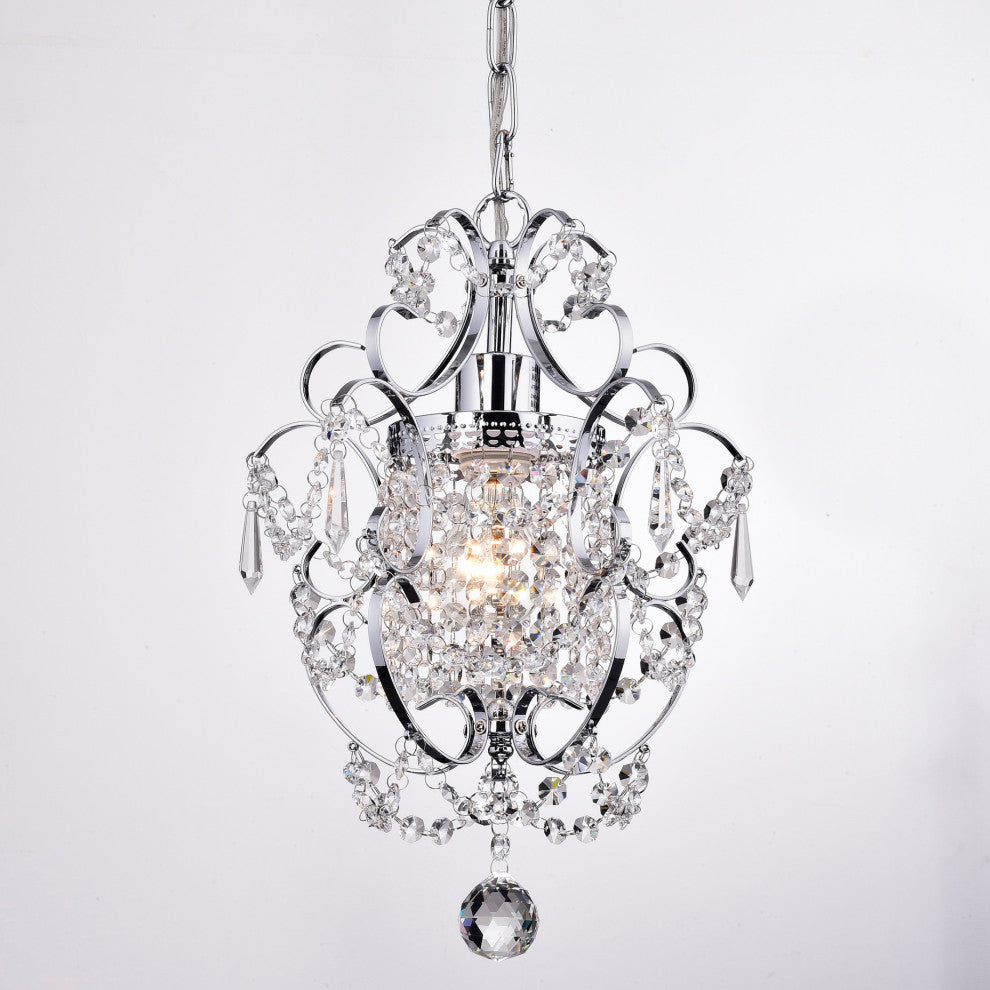 Amorette 1-Light Chrome Glam Lighting Mini Pendant Chandelier With Crystals