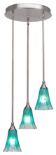 Empire 3-Light Cluster Pendalier, Brushed Nickel/Fluted Teal Crystal
