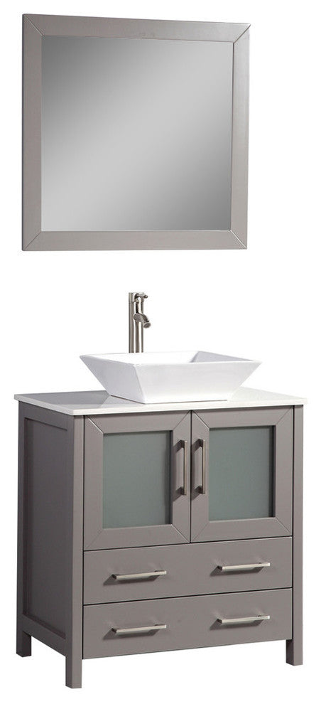 Vanity Art Vanity Set With Vessel Sink, Gray, 30", Led Sensor-Switch Mirror