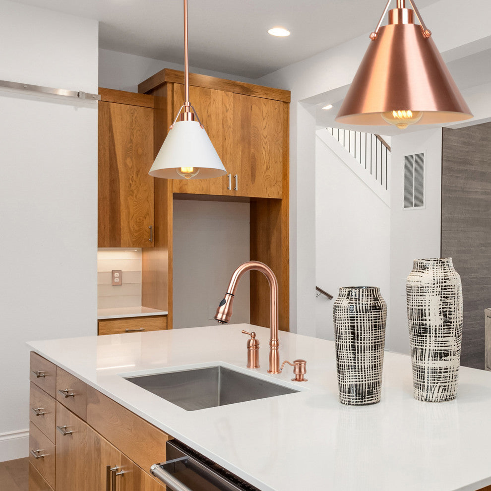 Copper Pull Down Kitchen Faucet With in-Deck Handle and Soap Dispenser