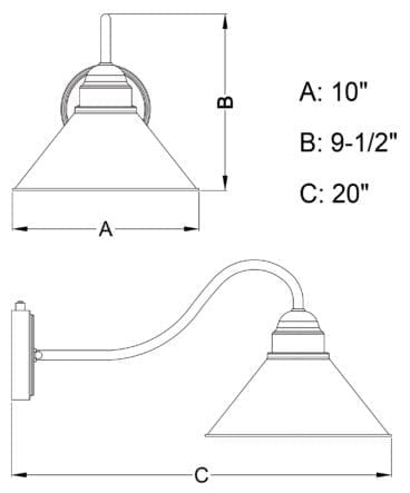 Outland 9.75-in Long Arm Outdoor Wall Light Aged Iron and Light Gold