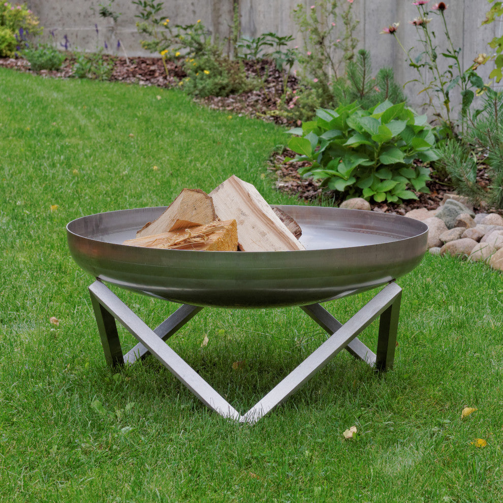 Memel Modern Outdoor Stainless Steel Fire Pit, Large 31"