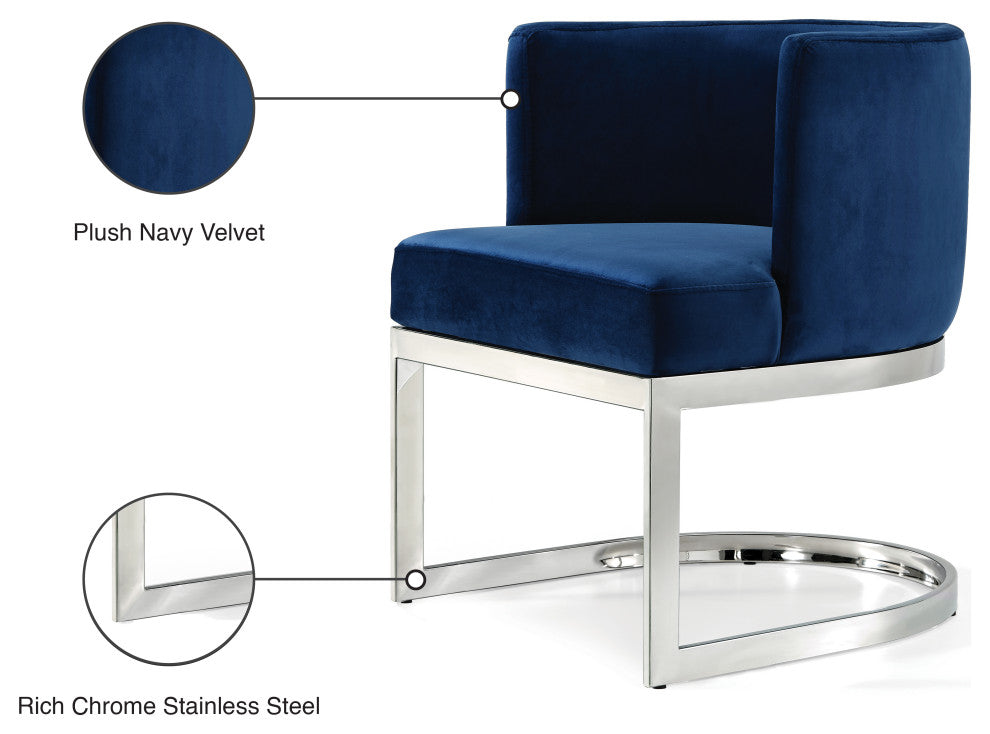 Gianna Velvet Dining Chair, Navy, Chrome Base