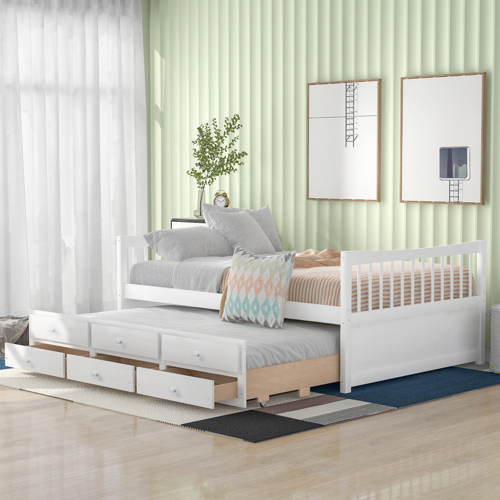Gewnee Full size Daybed with Twin size Trundle and Drawers in White