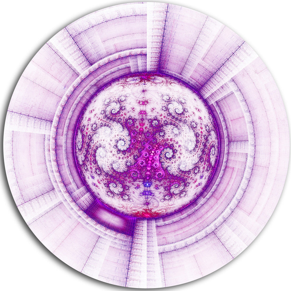 Glowing Bright Purple Fractal Flower, Abstract Disc Metal Artwork, 11"