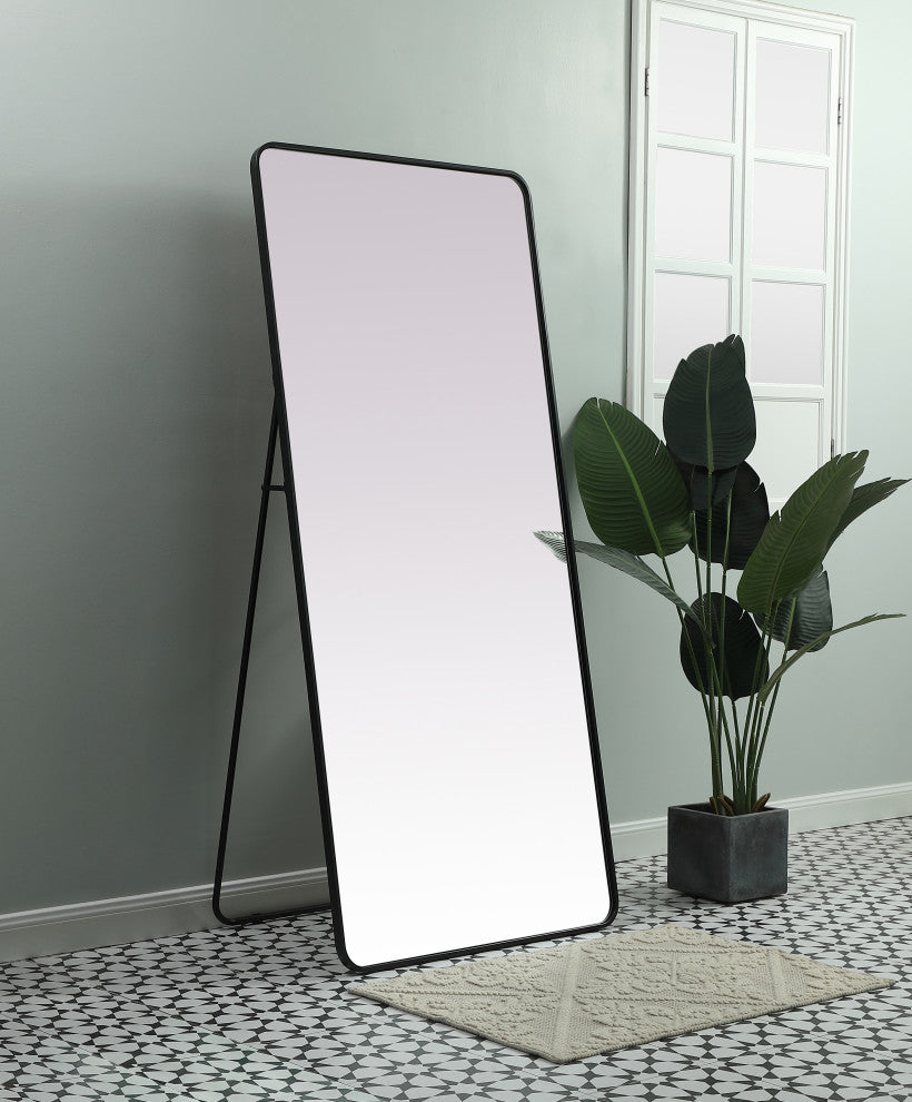 Soft Corner Metal Rectangle Full Length Mirror 32X72 Inch, Black