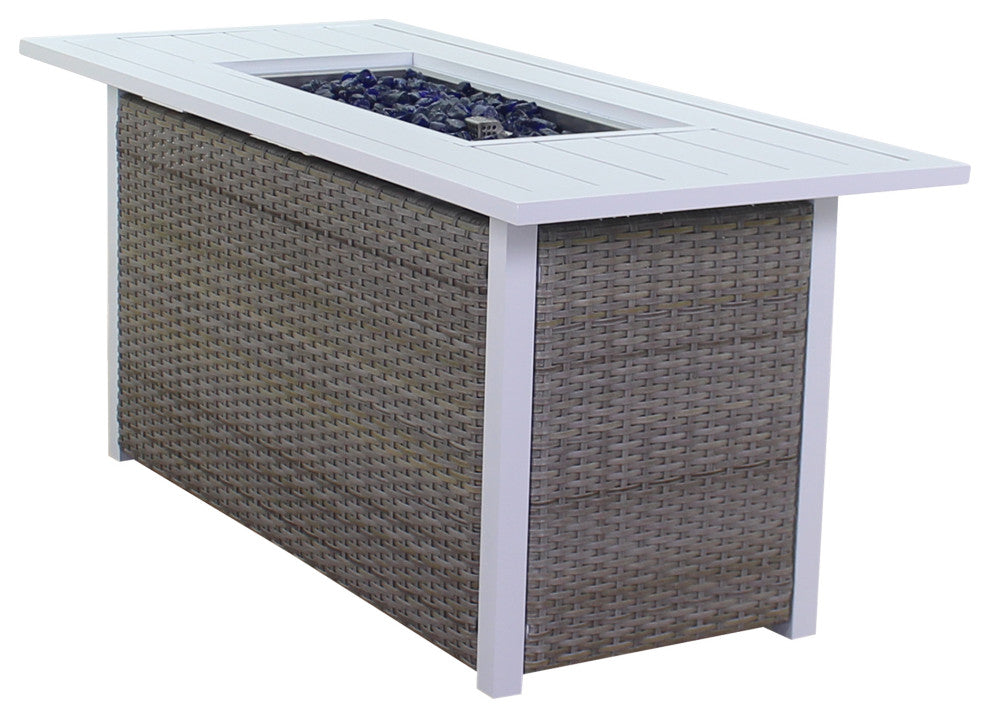Courtyard Casual Santa Fe 5-Piece Rectangle Fire Pit Reclining Set, White