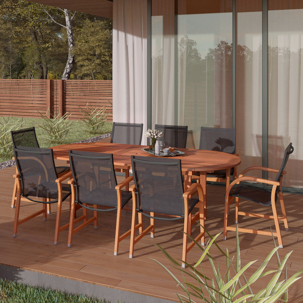 Amazonia Bahamas 9-Piece Extendable Oval Patio Dining Set | Eucalyptus Wood