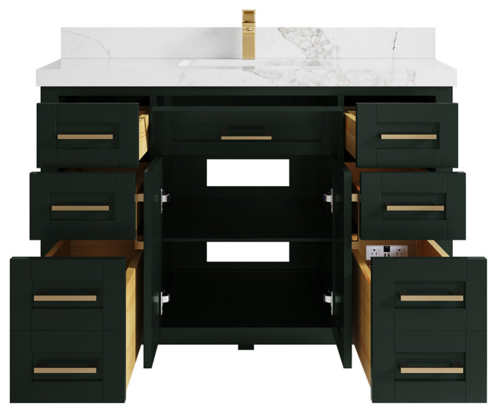 Cambridge 48 Single Sink Bath Vanity in Dark Green, 2" Calacatta Nuvo Top