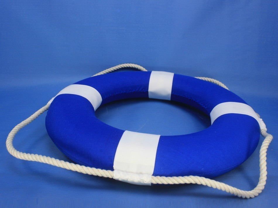 Blue Lifering with White Bands 15'', Life Saving Ring, Beach Home Accent, Na