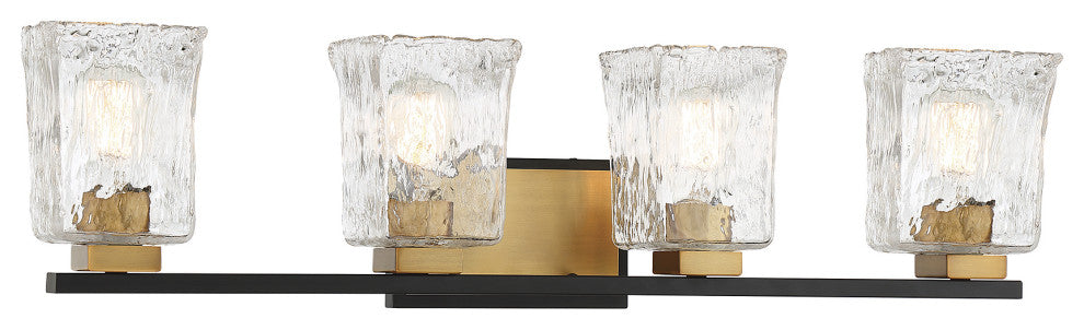 Sidney 4-Light Bathroom Vanity Light, Matte Black With Warm Brass Accents