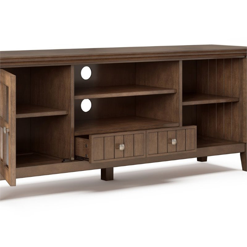 Solid Wood 60" Wide Tv Media Stand In Rustic Natural Aged Brown