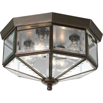 Progress Lighting Beveled Glass 4-Light, Close-To-Ceiling, Antique Bronze