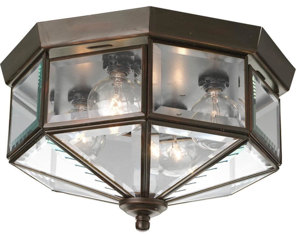 Progress Lighting Beveled Glass 4-Light, Close-To-Ceiling, Antique Bronze