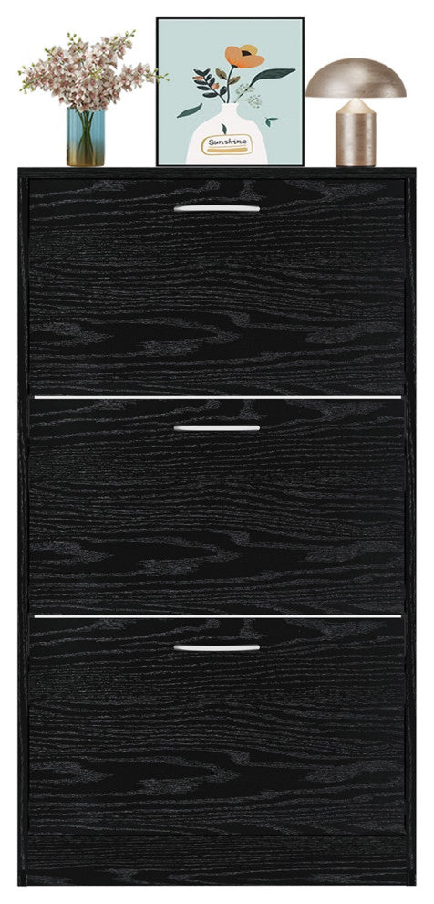 Shoe Cabinet Flip Drawers Shoe Organizer With Large Capacity Black