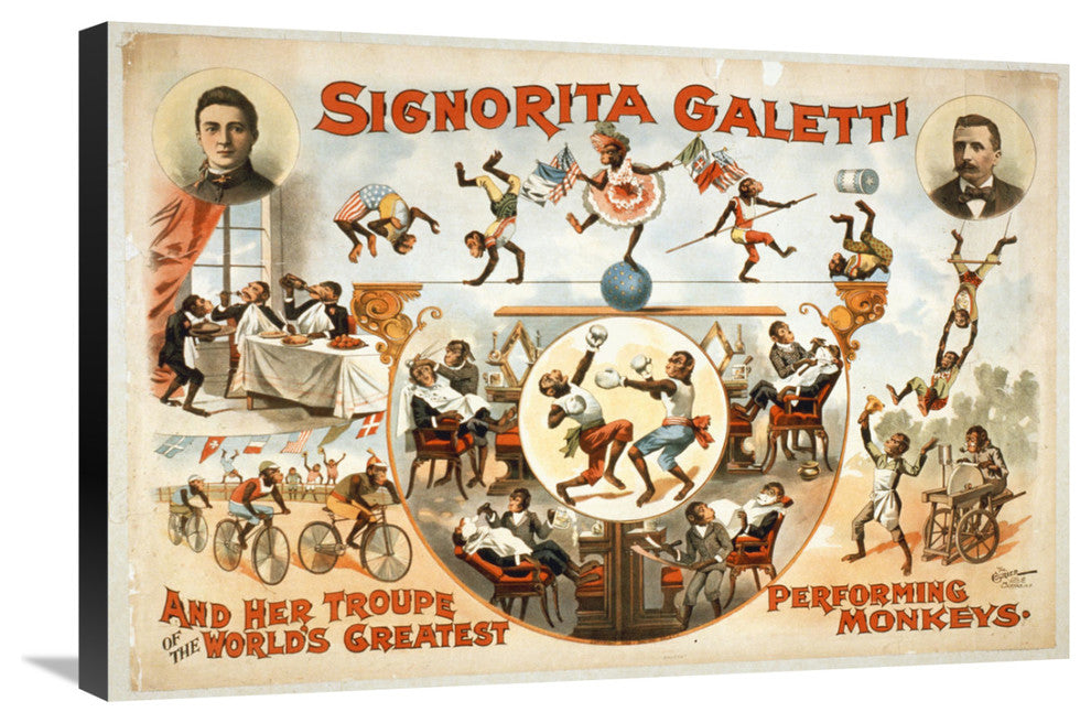 "Signorita Galetti Performing Monkeys" Canvas Giclee, 30"x20"