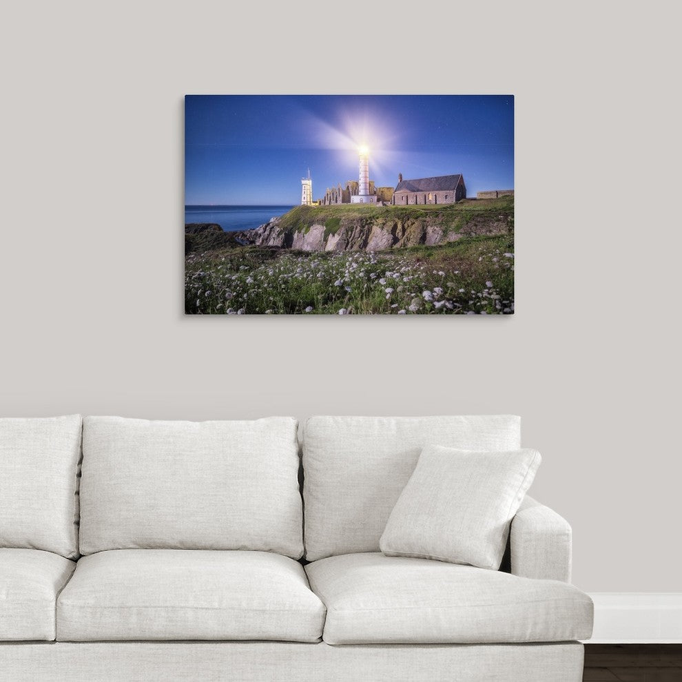 "Pointe Saint Mathieu Lighthouse by Night" Wrapped Canvas Art Print, 36"x24"x...