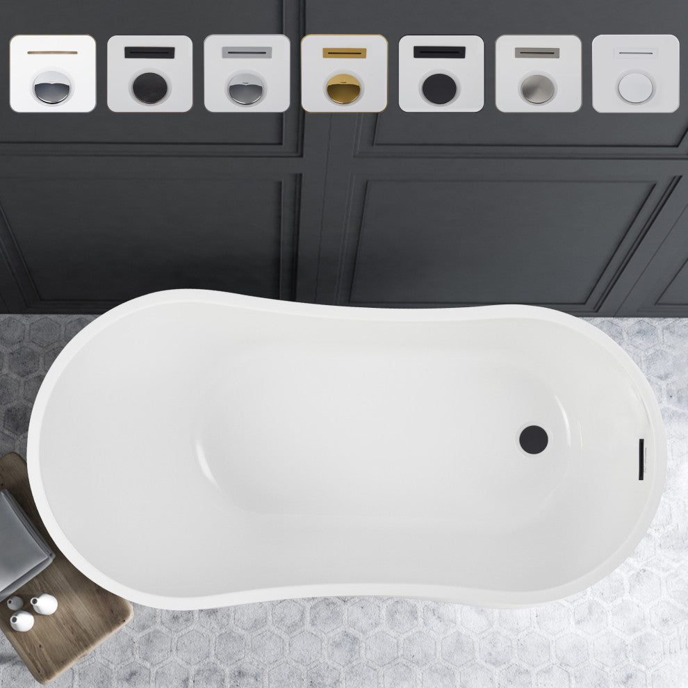 55" Freestanding Acrylic Bathtub, White/Matte Black